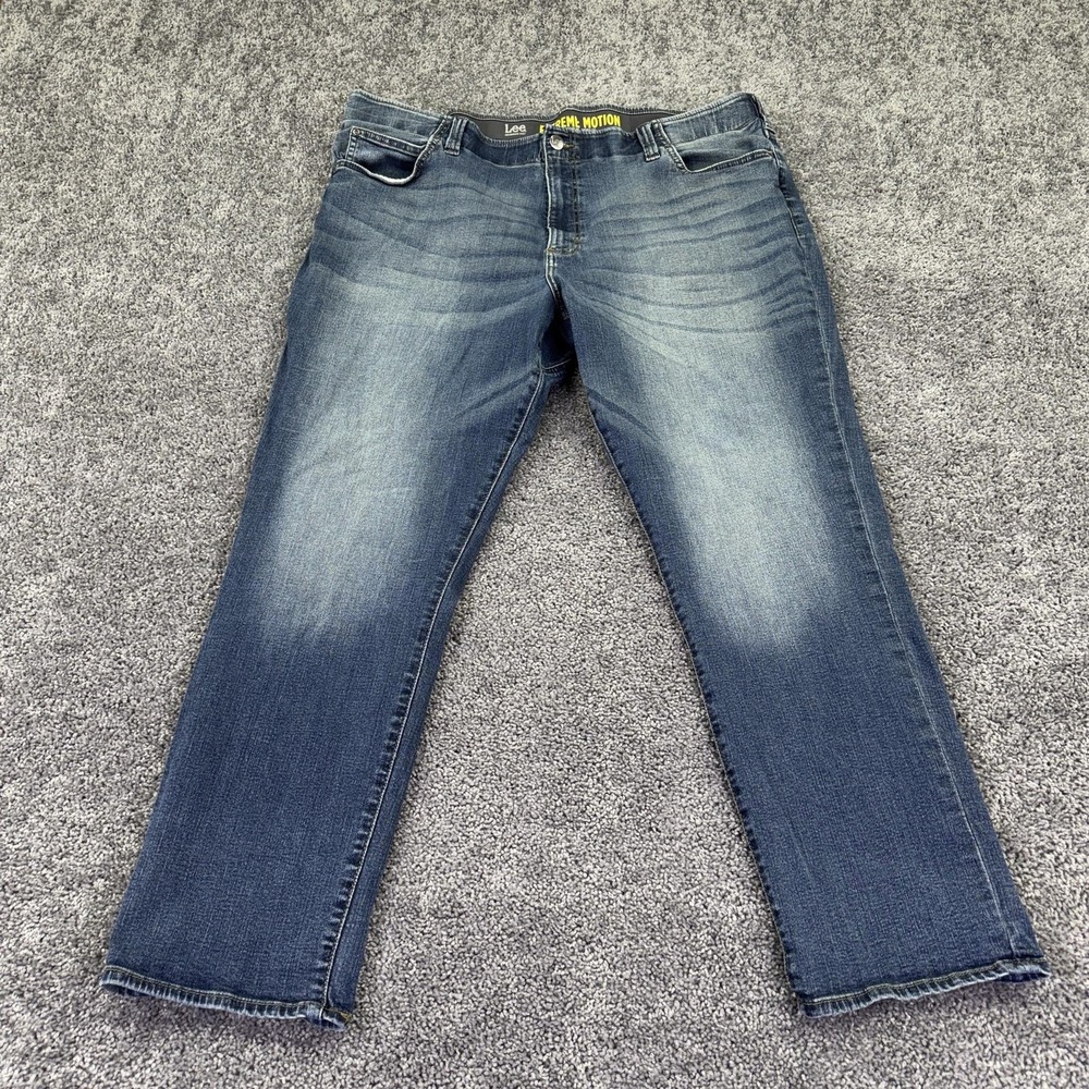 Lee Extreme Motion Jeans Mens 48x32 Blue Straight Fit Tapered Denim Stretch